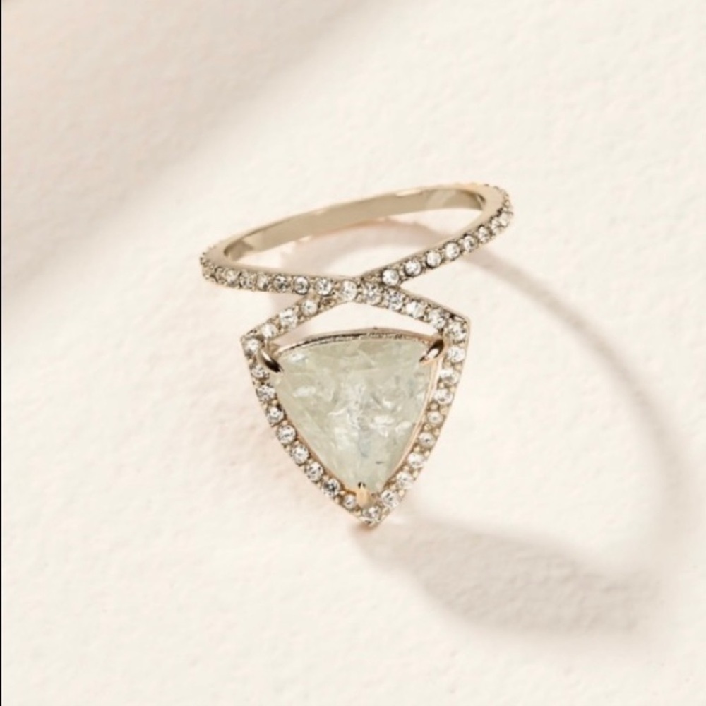 Stella & Dot Somerville cocktail ring white opal gold size 8 jewelry pave - Picture 1 of 4